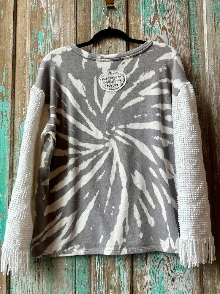 Upcycled "Brielle" I'd Rather Be Thrifting - Chenille Sleeve Sweatshirt: Women's Medium