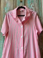 Vintage Pink Striped "Basics" Button Down Dress with Pockets: Women's Large