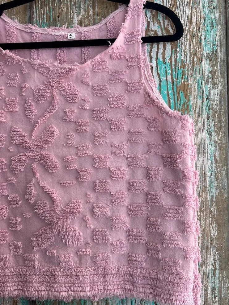 Upcycled "Pink Chenille" Vintage Pillowcase Tank: Women's Small