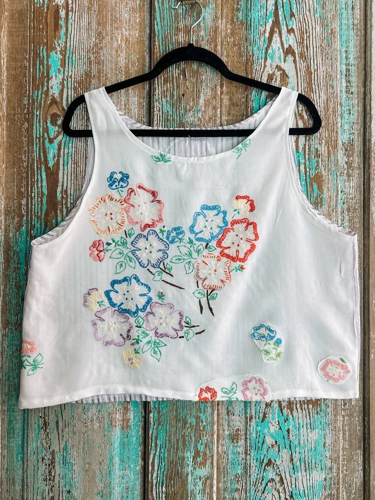 Upcycled "Floral Paradise" Tablecloth and Pillowcase Tank: Women's Large