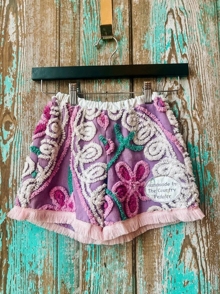 Upcycled "Purple Power" Vintage Chenille Bedspread Shorts with Pocket: Child's 3T/4T