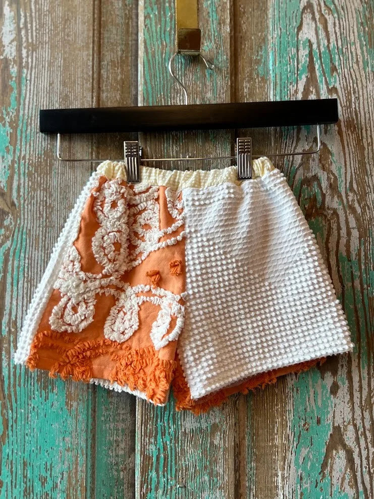 Upcycled "Orange Cream" Vintage Chenille Bedspread Shorts: Child's 12-18 months