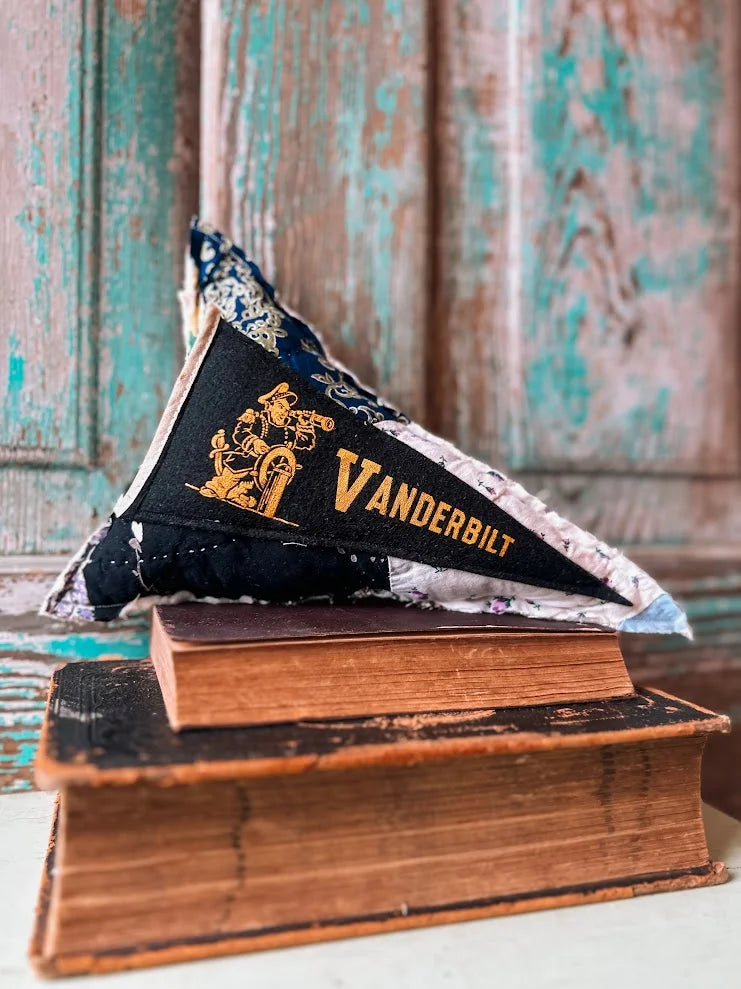 Upcycled 1960s Vintage Vanderbilt Pennant on Mini Quilt Pillow