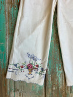 Upcycled "Rose" Vintage Embroidered Pillowcase Pants: Child's Medium