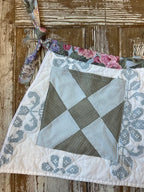 Upcycled "Juniper" Vintage Blue and White Quilt Apron: Adult Half-Apron