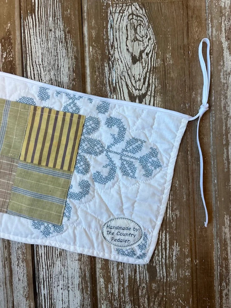 Upcycled "Crystal" Vintage Blue and White Quilt Apron: Adult - Tool