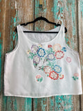 Upcycled "Floral Paradise" Tablecloth & Pillowcase Tank: Women's XL