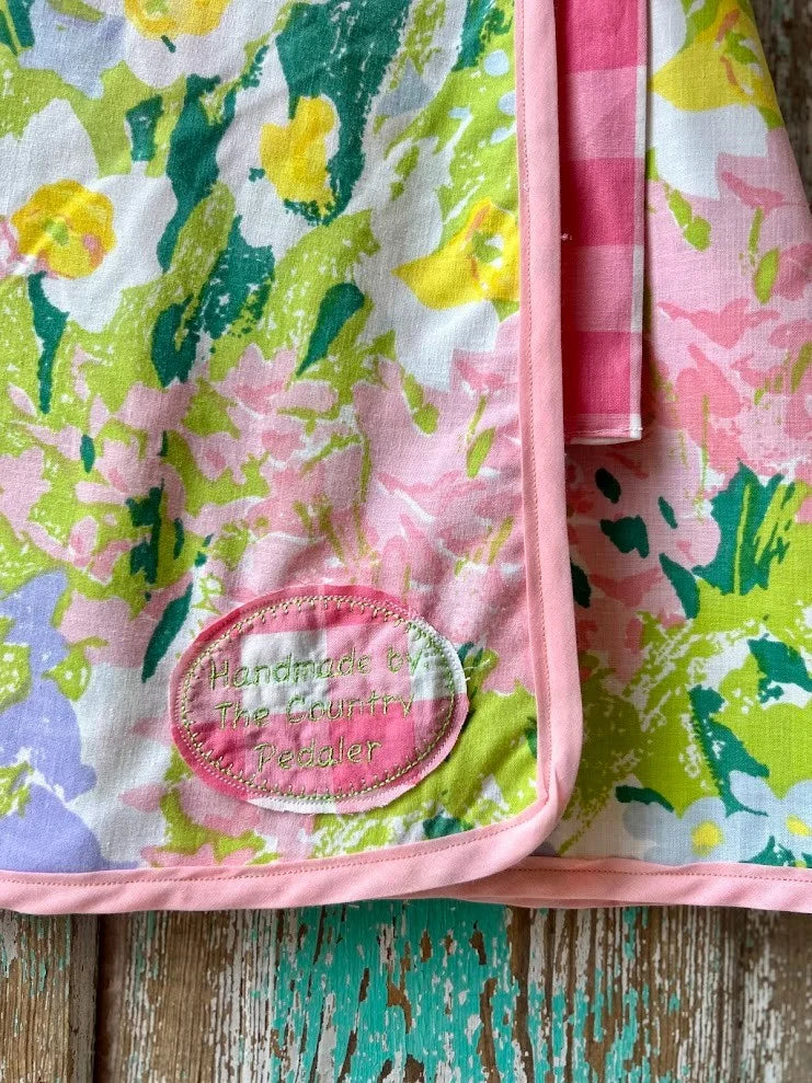 Upcycled "April Showers" Vintage Floral Coverlet Wrap Skirt: Women's Medium