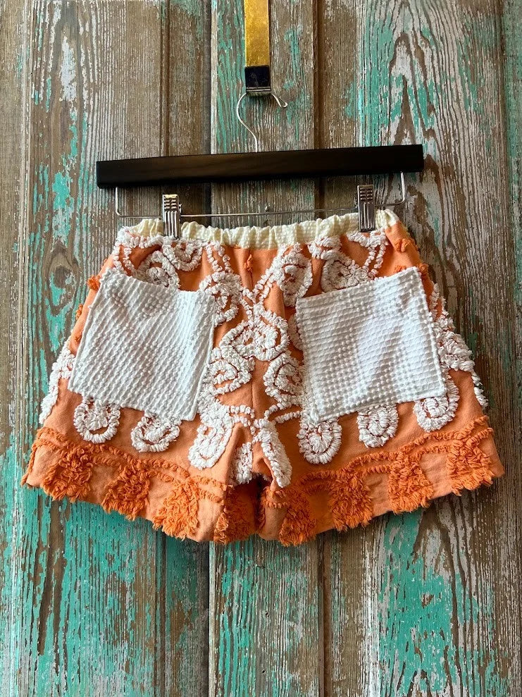 Upcycled "Flower Power" Vintage Chenille Bedspread Shorts: Child's Medium