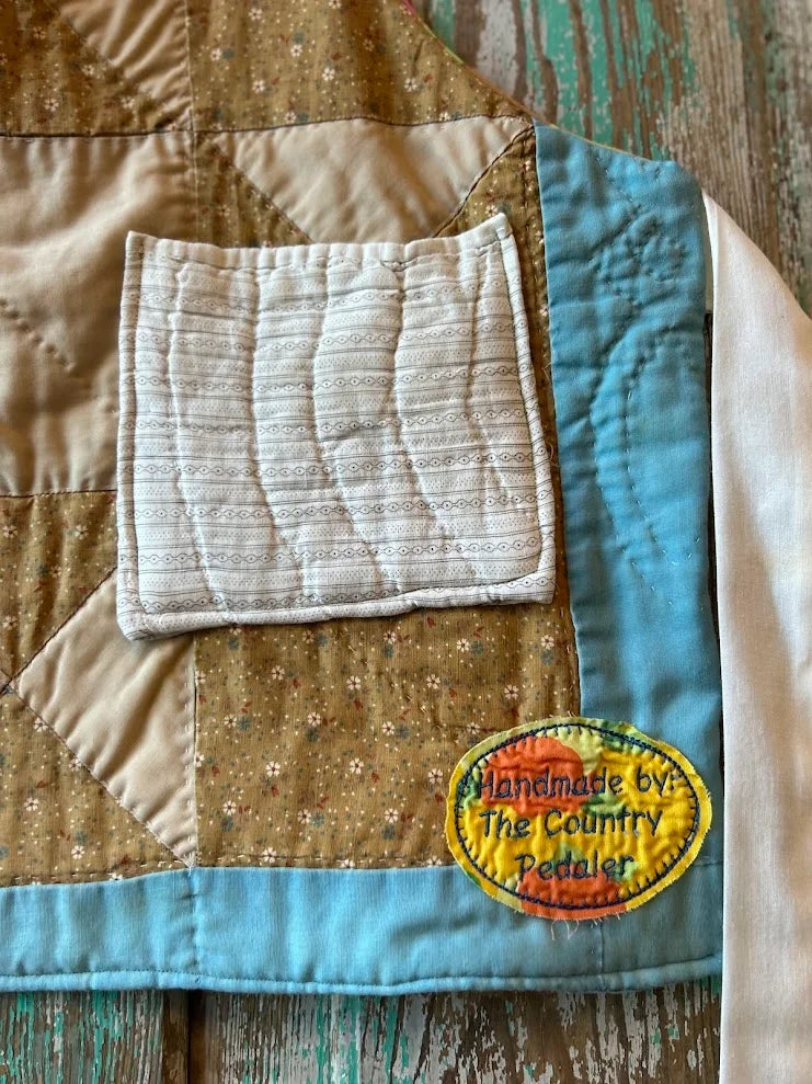 Upcycled "Hannah" Vintage Blue and Tan Quilt Apron: Toddler