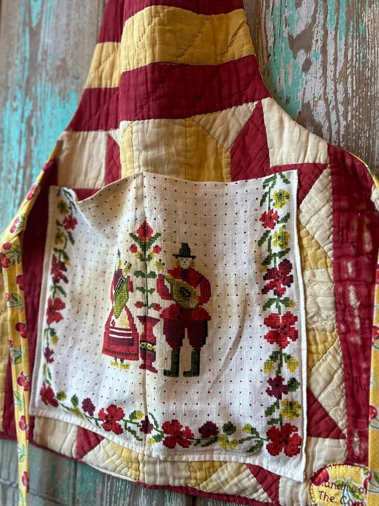 Upcycled "Harriet" Vintage Red and Yellow Quilt Apron: Kids