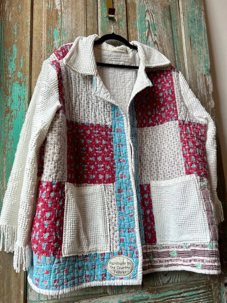 Upcycled "Bonnie" Vintage Quilt and Chenille Coat: Unisex Large