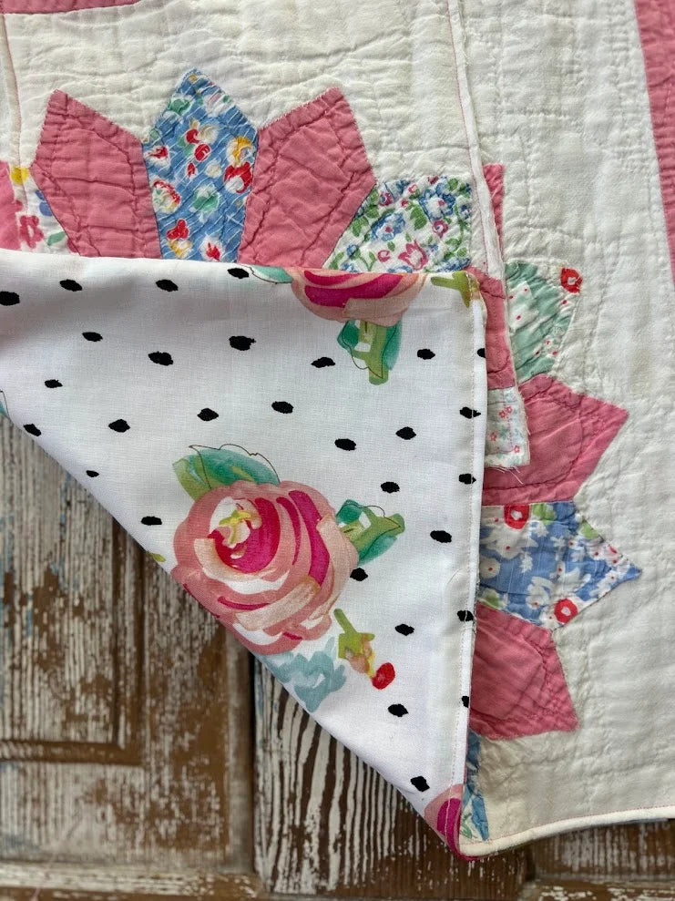 Upcycled "Madeline" Vintage Pink Dresden Plate Quilt Apron: Kids