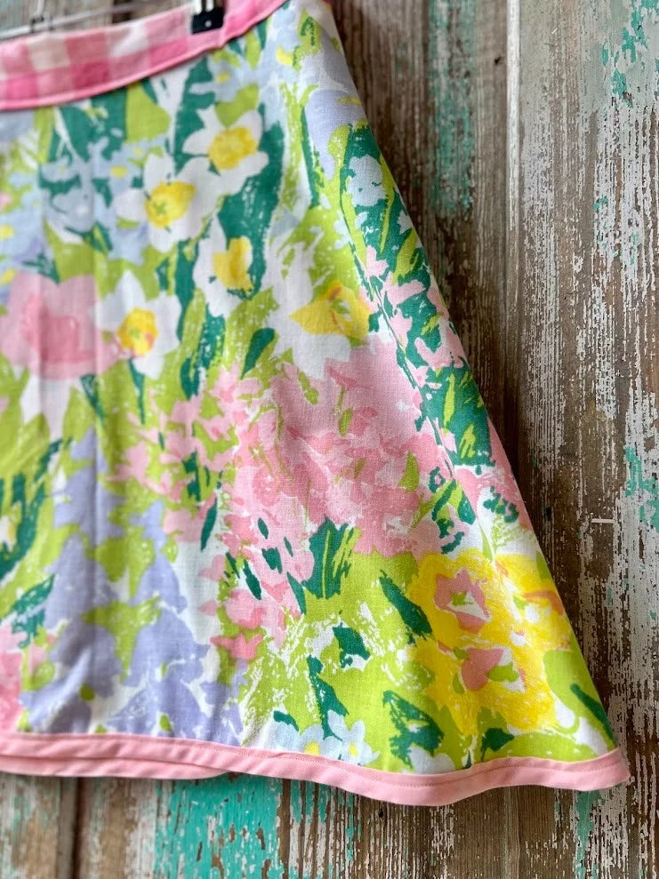 Upcycled "April Showers" Vintage Floral Coverlet Wrap Skirt: Women's Medium