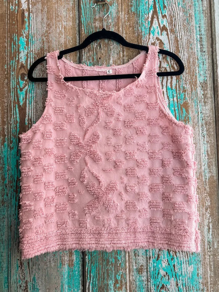 Upcycled "Pink Chenille" Vintage Pillowcase Tank: Women's Small