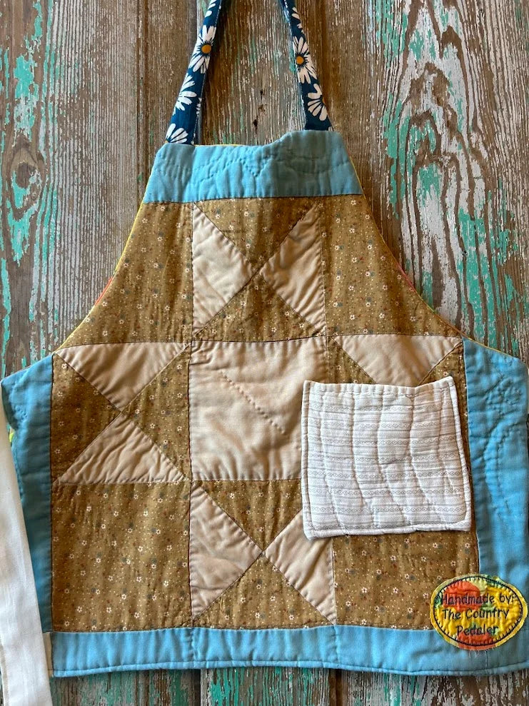 Upcycled "Hannah" Vintage Blue and Tan Quilt Apron: Toddler
