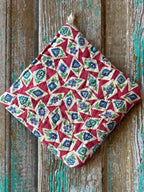 Upcycled Quilt Pot Holder: "Blue and Red Florals"