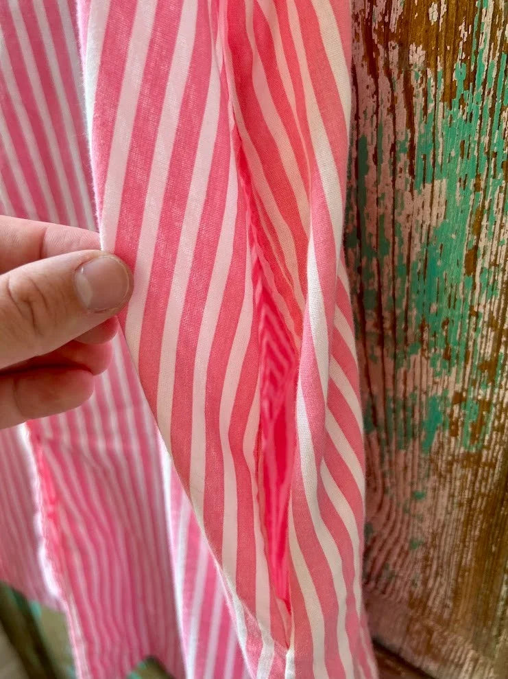 Vintage Pink Striped "Basics" Button Down Dress with Pockets: Women's Large