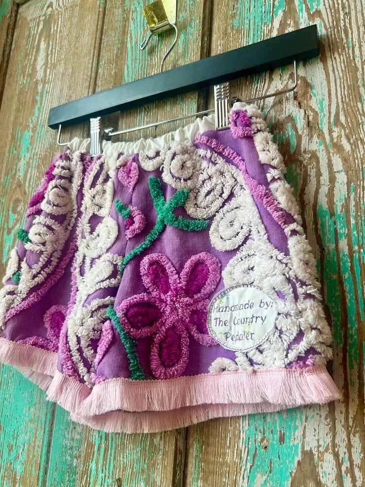 Upcycled "Purple Power" Vintage Chenille Bedspread Shorts with Pocket: Child's 3T/4T