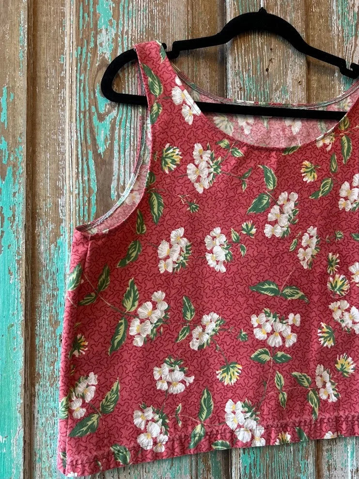 Upcycled "Strawberry Fields" Vintage Tablecloth Tank: Women's Large