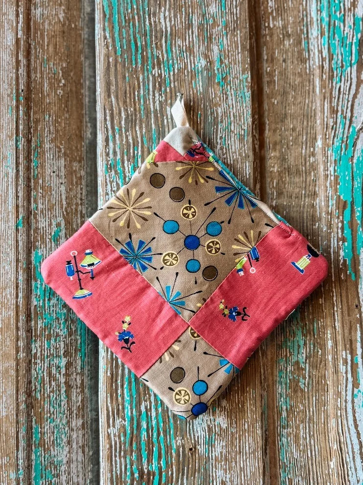 Upcycled "Blue Stars" Vintage Quilt Square Pot Holder
