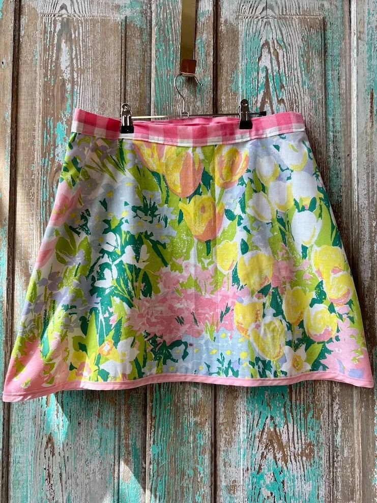 Upcycled "April Showers" Vintage Floral Coverlet Wrap Skirt: Women's Large