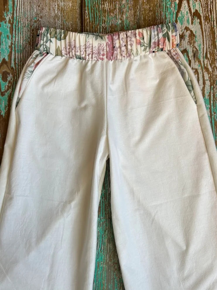 Upcycled "Rose" Vintage Embroidered Pillowcase Pants: Child's Medium