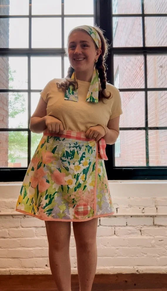 Upcycled "April Showers" Vintage Floral Coverlet Wrap Skirt: Women's Medium