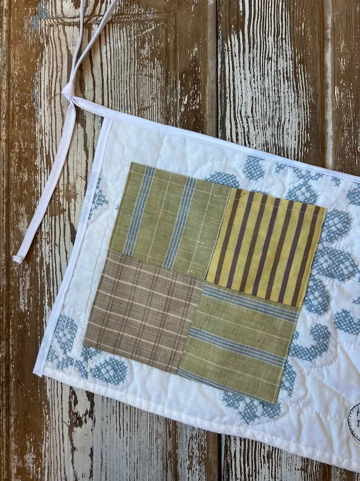 Upcycled "Crystal" Vintage Blue and White Quilt Apron: Adult - Tool