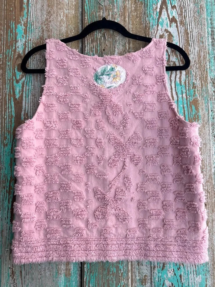 Upcycled "Pink Chenille" Vintage Pillowcase Tank: Women's Small