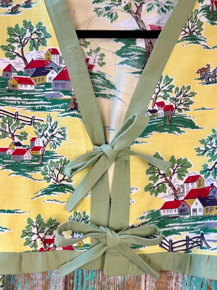 Upcycled Vintage "Country Home" Cropped Tie-Front Jacket: Women's Large