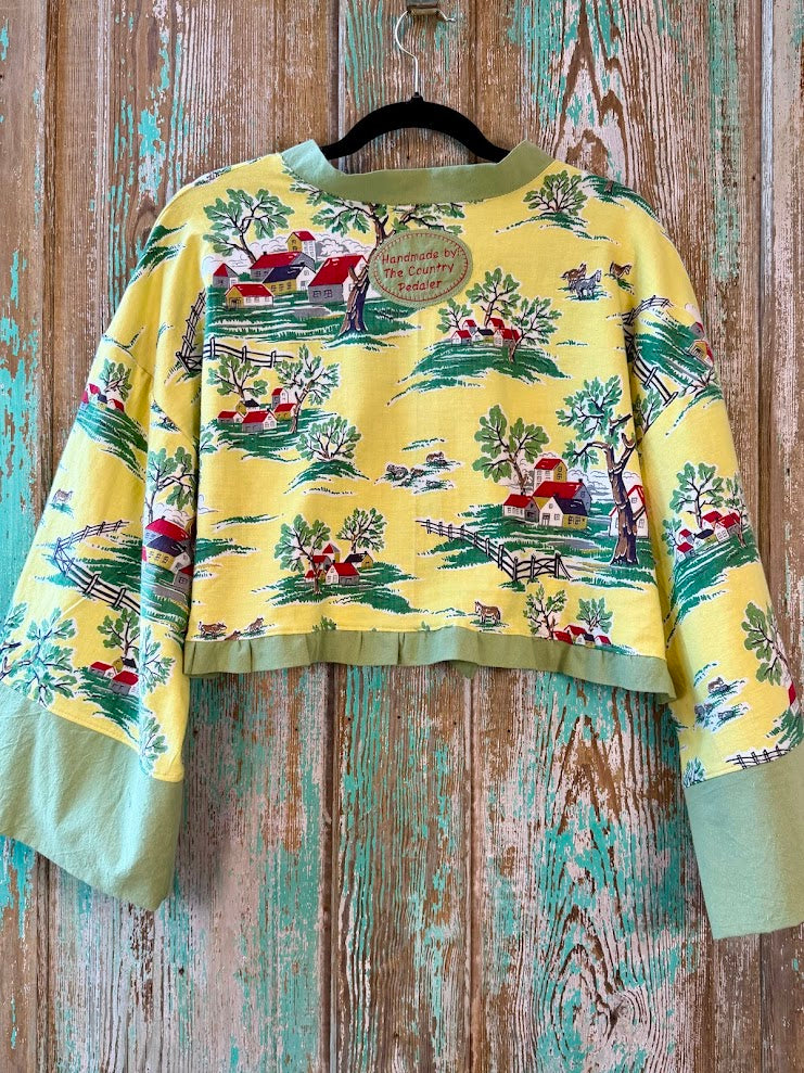 Upcycled Vintage "Country Home" Cropped Tie-Front Jacket: Women's Large