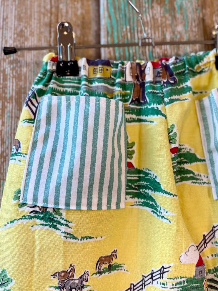 Upcycled "Country Home" Vintage Cotton Pants with Pockets: Child's 2T