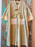 Upcycled "Fields of Green" Vintage Chenille Duster with Doily Pockets and Tie-Front: Women's Small