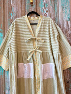 Upcycled "Fields of Green" Vintage Chenille Duster with Doily Pockets and Tie-Front: Women's Small