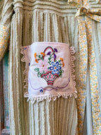 Upcycled "Fields of Green" Vintage Chenille Tie-Front Duster with Doily Pockets