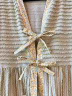 Upcycled "Fields of Green" Vintage Chenille Tie-Front Duster with Doily Pockets