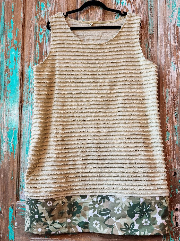 Upcycled "Fields of Green" Vintage Chenille Tank Dress: Women's Medium