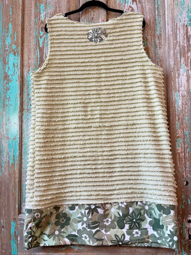 Upcycled "Fields of Green" Vintage Chenille Tank Dress: Women's Medium