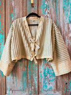 Upcycled "Fields of Green" Vintage Chenille Cropped Tie-Front Jacket: Women's XL