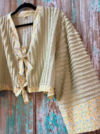 Upcycled "Fields of Green" Vintage Chenille Cropped Tie-Front Jacket: Women's XL