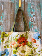 Upcycled Oversized Floral Quilt Tote Bag with Blue Terry Cloth Back