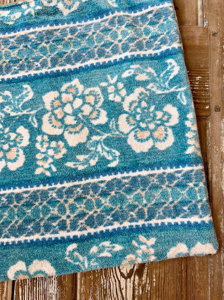 Upcycled Vintage Oversized Blue Floral Terry Cloth Tote Bag