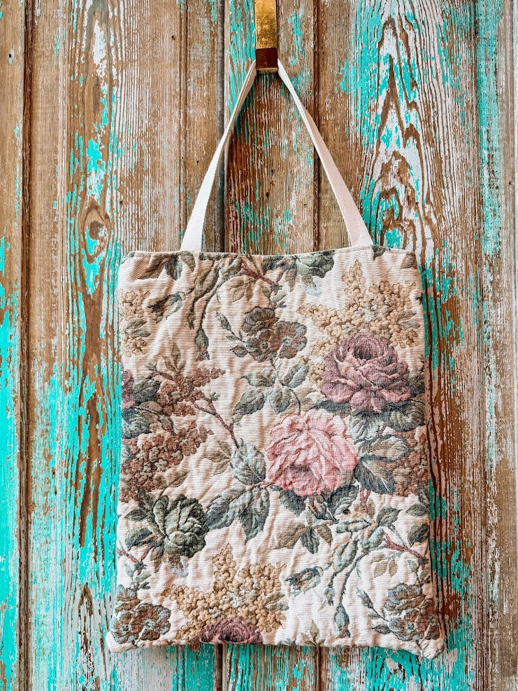 Upcycled Vintage Floral Tapestry Tote
