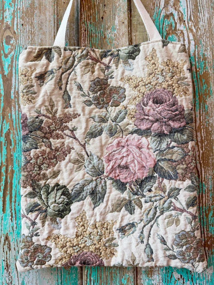 Upcycled Vintage Floral Tapestry Tote