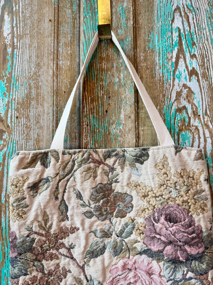 Upcycled Vintage Floral Tapestry Tote