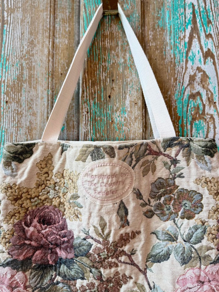 Upcycled Vintage Floral Tapestry Tote