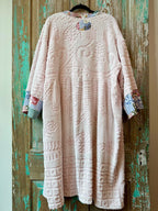 Upcycled "Pink Patch" Vintage Chenille Duster with Doily Pockets and Tie-Front: Women's Large