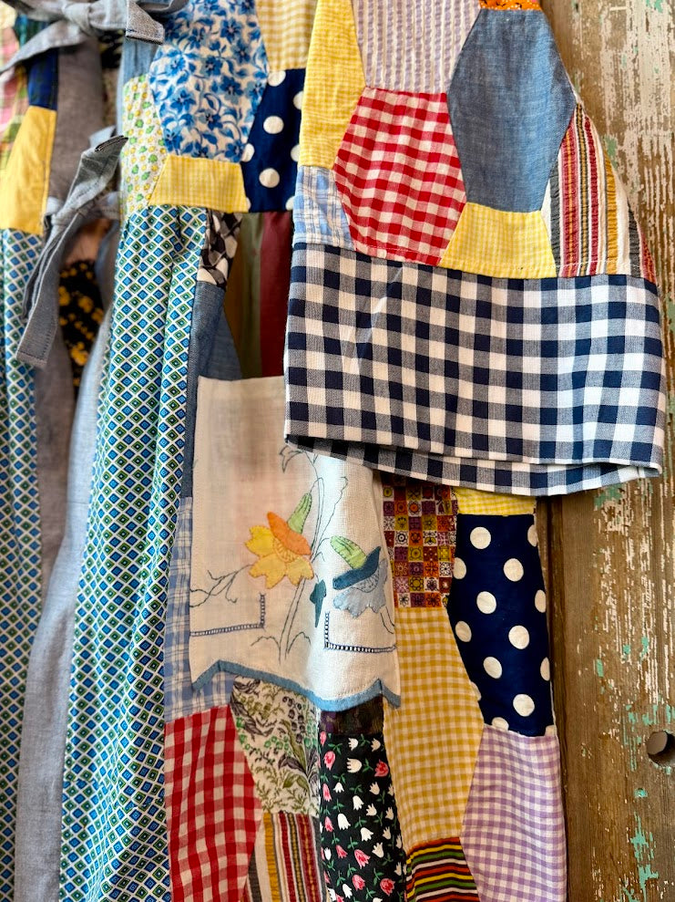 Upcycled Crazy Patch Quilt Top Duster with Tie Front and Doily Pockets: Women's Medium