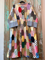 Upcycled Crazy Patch Quilt Top Duster with Tie Front and Doily Pockets: Women's Medium